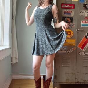 Vintage 90s Lurex Mini Dress | Black Silver Metallic Knit | XS/S